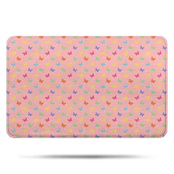 Pink Butterfly Pattern Bathroom Rugs Mat,Non Slip Microfiber Bathroom Rug,Rubber Backing,Soft Bathroom Mats for Bathroom Floor,Tub and Shower,17x27in(43x68cm)