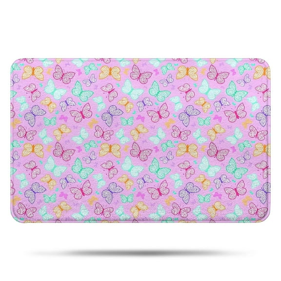 Pink Butterfly Pattern Bathroom Rugs Mat,Non Slip Microfiber Bathroom Rug,Rubber Backing,Soft Bathroom Mats for Bathroom Floor,Tub and Shower,17x27in(43x68cm)