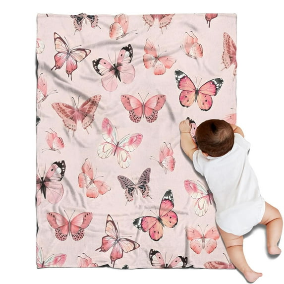 Pink Butterfly Pattern Blanket,Comfortable Soft Flannel Throw Blanket,All Season,Warm Lightweight Blankets for Sofa Bed Couch Living Room Chair,30"x40"
