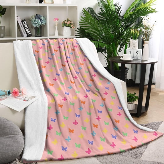 Pink Butterfly Pattern Blanket,Comfortable Soft Flannel Throw Blanket,All Season,Warm Lightweight Blankets for Sofa Bed Couch Living Room Chair,60"x80"