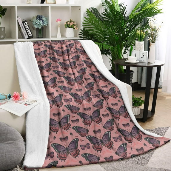 Pink Butterfly Pattern Blanket,Comfortable Soft Lamb Wool Throw Blanket,All Season,Warm Lightweight Blankets for Sofa Bed Couch Living Room Chair,40"x50"