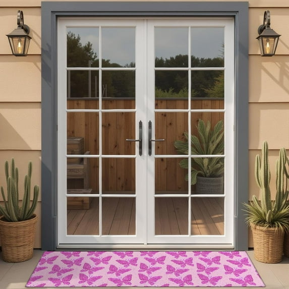 Pink Butterfly Pattern Door Rugs,Washable Non Slip Door Mats Indoor,Decorative Door Mats,Entry Mat Indoor for Entrance,Bedroom,Kitchen,Bathroom,16"x47"