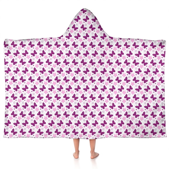 Pink Butterfly Pattern Hooded Bath Towel，50"x30" for Ages 3 To 12 Kids, Quick Dry Lightweight Soft Microfiber Hood Beach Towel Cover Up for Kids