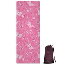 Pink Butterfly Pattern Hot Yoga Mat Towel Non Slip for Hot Yoga - Quick-Drying Yoga Mat Cover with 4 Corner Pockets with Travel Bag - Hot Yoga Towel Non Slip Grip Moisture Wicking Sweat 70"x26"