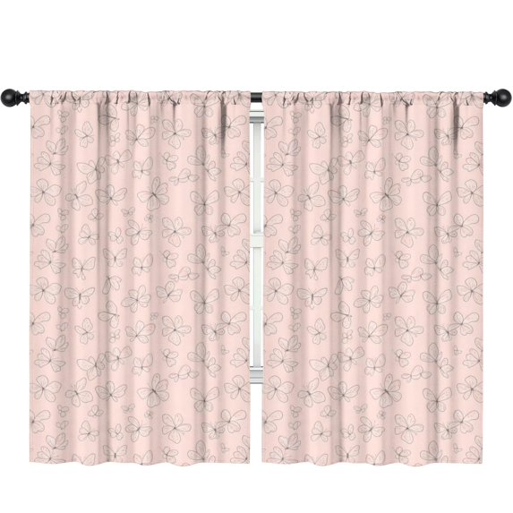 Pink Butterfly Pattern Insulated Teens Curtains Set Of 2, Bedroom Essentials, Toddler Room Decor 52"x84"