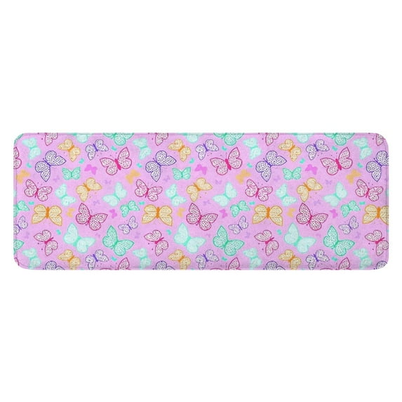 Pink Butterfly Pattern Kitchen Rug Mat,Kitchen Runner Rugs Non Skid Washable,Decorative Kitchen Floor Mats for Kitchen,Sink,Laundry,17"x47.2"
