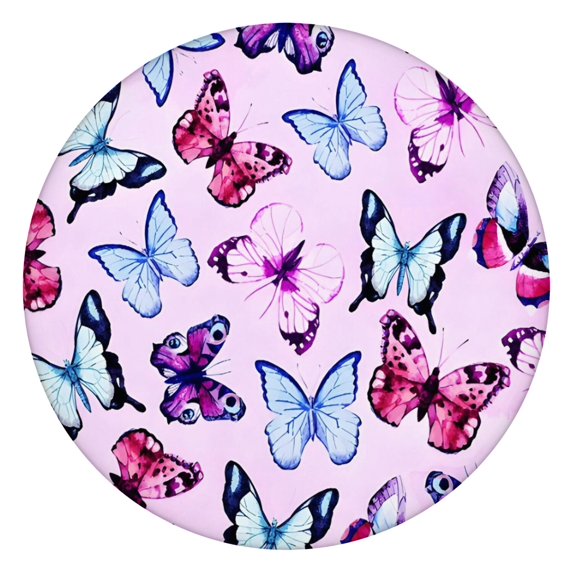 Pink Butterfly Pattern Round Fitted Tablecloth with Elastic Edge,Dining Table Cover Waterproof,Outdoor Round Tablecloth for Camping,Dining,Indoor and Outdoor