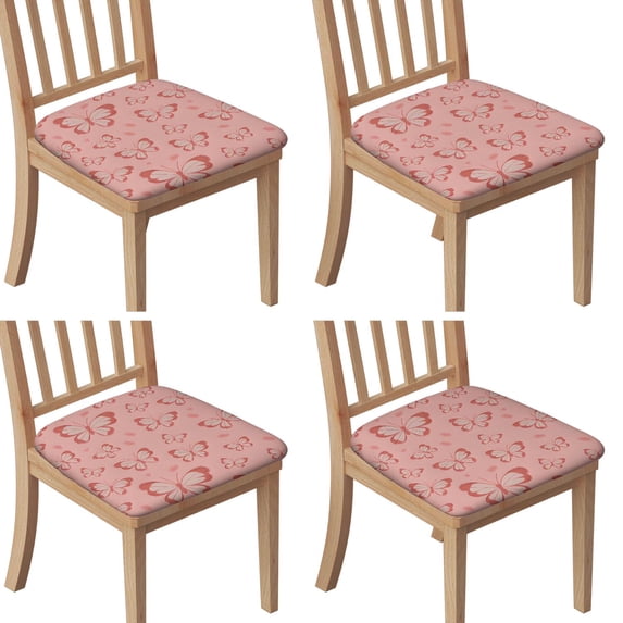 Pink Butterfly Pattern Seat Covers for Dining Room Chairs Set Of 4,Stretch Printed Washable Chair Seat Cover with Elastic Ties and Button,Removable Waterproof Couch Cushion Covers
