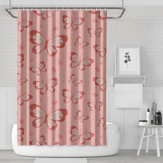 Pink Butterfly Pattern Shower Curtain 72"x72" ,Bathroom Decorative Shower Curtains Set with 12 Hooks,Modern Waterproof Washable Shower Curtain