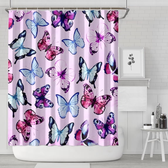 Pink Butterfly Pattern Shower Curtain 72"x84" ,Bathroom Decorative Shower Curtains Set with 12 Hooks,Modern Waterproof Washable Shower Curtain