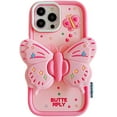 thumbnail image 1 of Pink Butterfly Phone Case Compatible with iPhone 13, Cute 3D Korea Dopamine Butterfly Case with Butterfly Wings Folding Stand Shockproof Silicone Soft Case, 1 of 7