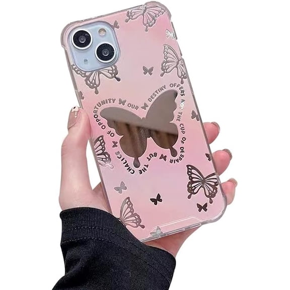 Pink Butterfly Phone Case Compatible with iPhone 11 Case, Cute Kpop Phone Case, Pink Gradient Mirror Butterfly Phone Cover for Women Girls