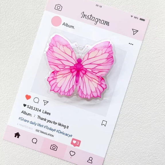 Pink Butterfly Phone Grip, Sparkle Acrylic Magsafe Griptok, Y2K Style Holder