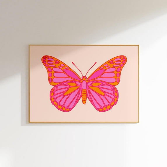 Pink Butterfly Print Preppy Wall Art Dorm Room Decor Cute Girls Bedroom Artwork, Girly Print Trendy Wall Art Funky Poster Maximalist Decor Wall Art, Modern Wall Decor, 8x12 UNFRAMED