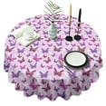 thumbnail image 1 of Pink Butterfly Purple Wing Pattern Round Tablecloth 60"x60",Wrinkle Wipeable Table Cloth for Kitchen Dining Room Picnic Patio Party, 1 of 6