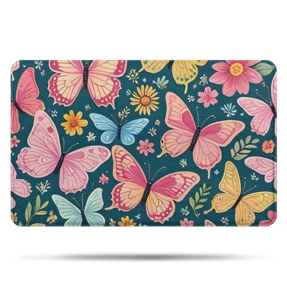 Pink Butterfly Rose Daisy Green Pattern Bathroom Rugs Mat,Non Slip Microfiber Bathroom Rug,Rubber Backing,Soft Bathroom Mats for Bathroom Floor,Tub and Shower,20x32in(50x80cm)