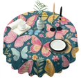thumbnail image 1 of Pink Butterfly Rose Daisy Green Pattern Round Tablecloth 60"x60",Wrinkle Wipeable Table Cloth for Kitchen Dining Room Picnic Patio Party, 1 of 6