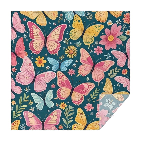 Pink Butterfly Rose Daisy Green Pattern Square Tablecloth,Waterproof Square Table Cover,Wipeable Spillproof Washable Table Cover for Home Kitchen Party Decor 60"x60"(152x152cm)
