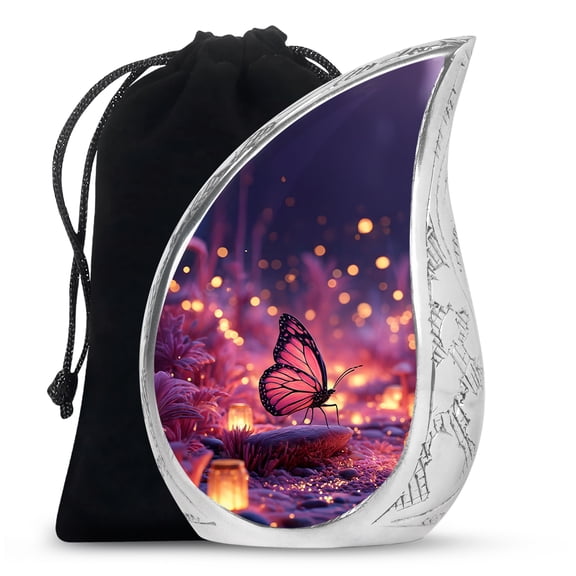 Pink Butterfly Standing Memorial Large Urns For Human Ashes Adult Father - Urn For Ashes Adult Dad - Cremains Urns - Decorative Gifts For Funeral Urn 10Inch & 200 Cubic Inches Capacity