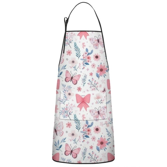 Pink Butterfly Star Floral Peach Pattern Apron-Garden Aprons for Women with Pockets-Cotton Linen Waterproof Kitchen Cooking Gardening Aprons Adjustable for Kitchen,Cooking,BBQ and Salon 33x27 Inch