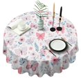 thumbnail image 1 of Pink Butterfly Star Floral Peach Pattern Round Tablecloth 60"x60",Wrinkle Wipeable Table Cloth for Kitchen Dining Room Picnic Patio Party, 1 of 6