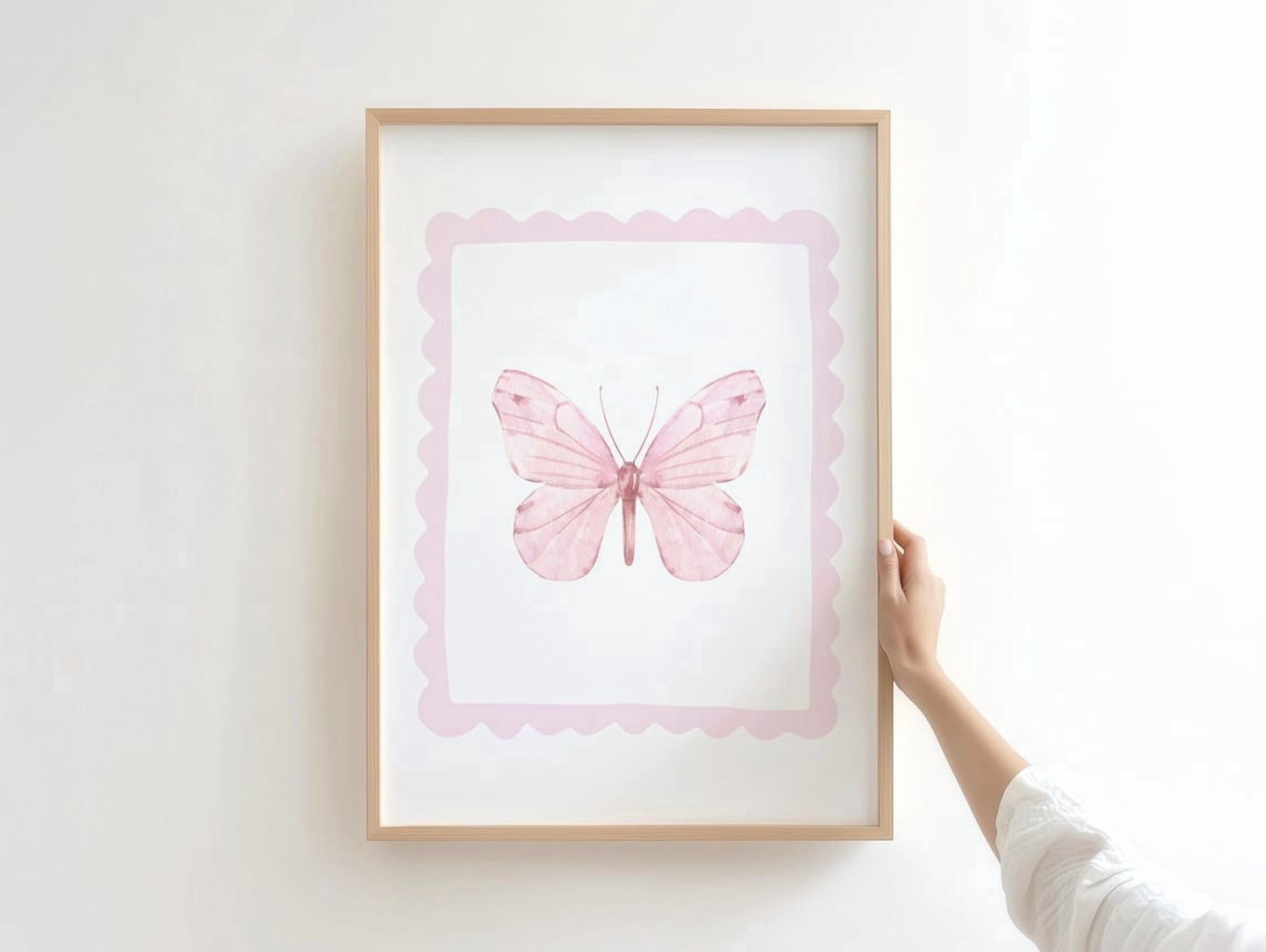 Pink Butterfly Wall Art Print, Soft Painted Whimsical Nursery And Baby ...