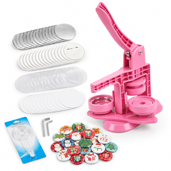 Pink Button Maker Kit 2.25 Inch 58mm with 30 Supplies for DIY Custom Badges and Pins