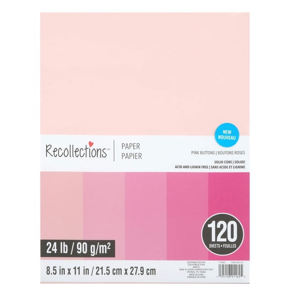 Recollections Pink Buttons 8.5" x 11" Mixed Paper Pack - Acid and Lignin Free Paper for Scrapbooks, Arts & Crafts, 8 Pack