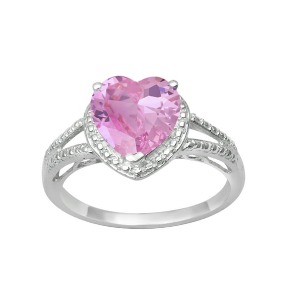 Pink CZ 925 Sterling Silver 8mm Heart Shape Women Valentines Day Gifts Promise Ring