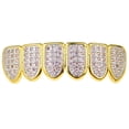 thumbnail image 1 of Pink CZ Grillz 2-Tone 14K Gold Plated With Silver Tone Cubic Zirconia Bling Bottom Lower Teeth Hip Hop Grills, 1 of 5