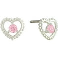 thumbnail image 1 of Disney Girls Pink CZ Heart Sterling Silver Stud Earrings, 1 of 1