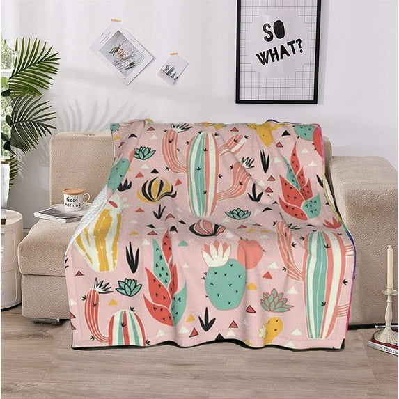 Pink Cactus Blanket for Boys Girls, Lightweight Soft & Fuzzy Flannel Plush Kids Throw Blankets for Bed Sofa Chair Couch Travel, 50X60 inches