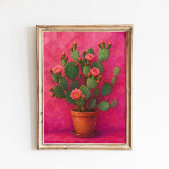 Pink Cactus Bloom Poster – Vibrant Botanical Wall Art, Unframed Poster Size 8x12