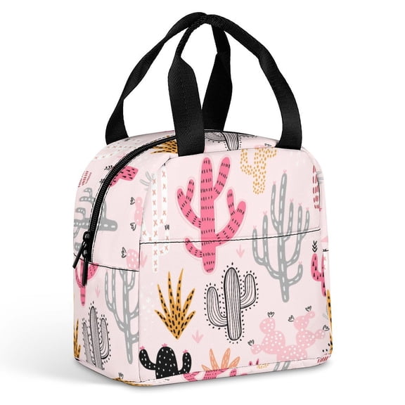 Pink Cactus Graphics Large Capacity Lunch Bag Insulated Lunch Box for Men Women Travel Office Picnic Portable Lunch Tote Bag