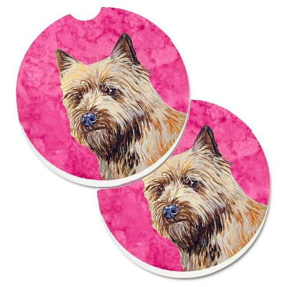 Pink Cairn Terrier Set of 2 Cup Holder Car Coaster