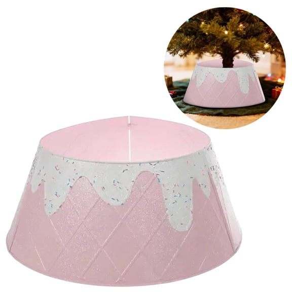 Pink Cake Ice Cream Cone Christmas Tree Collar - 55cm Diameter 20cm Height Festive Tree Base Cover, Cute Holiday Decoration for Home Christmas Decor