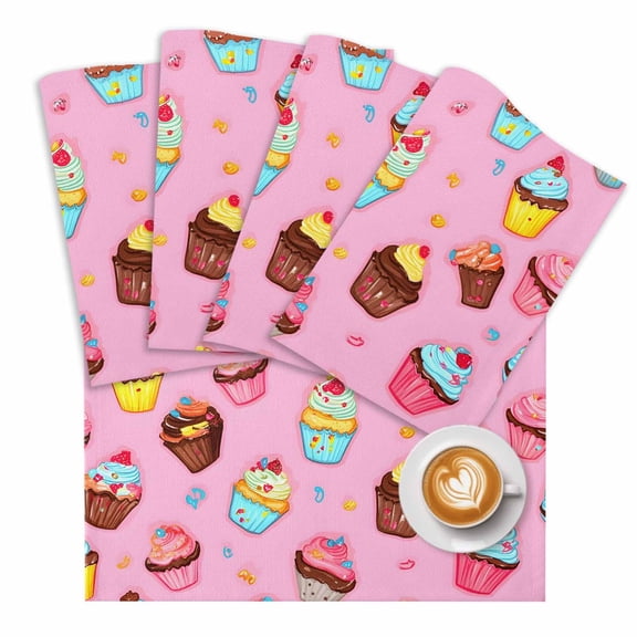 Pink Cake Placemats Set of 1 Blue Cake Cute Cartoon Dessert Modern Art Place Mats Washable Table Mats for Party Kitchen Dining Decoration, 13 X 19 Inch