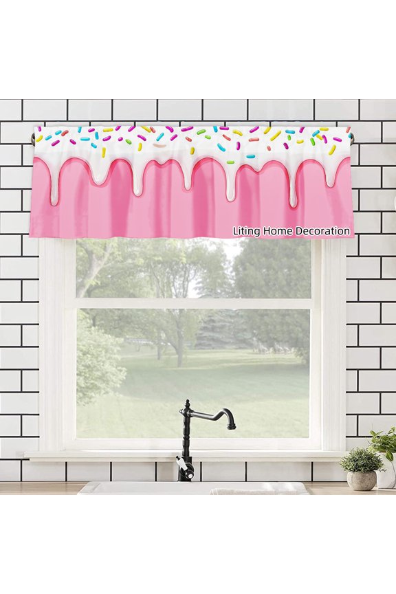 Pink Cake With Sprinkles Drip Design Polyester Rod Pocket kitchen Valances Curtains for windows 54x18 inch