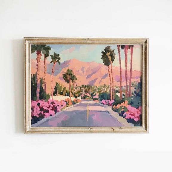 Pink California Road Palm Springs Wall Art, Stretched Canvas Size 16x24