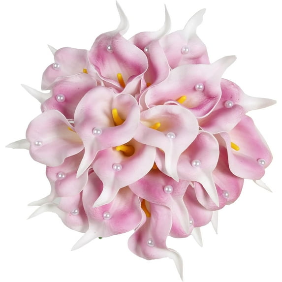 Pink Calla Lily with Pearl Pink Artificial Flowers Real Touch Calla Lily Faux Pink Flowers Arrangement Bouquet for Wedding Centerpieces for Party Home Decoration (Pink)