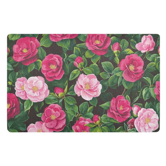 Pink Camellia Flowers Floor Door Mat Outdoor Indoor for Home Entrance Welcome Mats 32"x20"