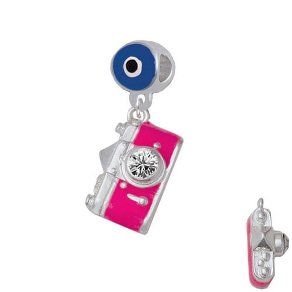 Pink Camera - Blue Evil Eye Charm Bead