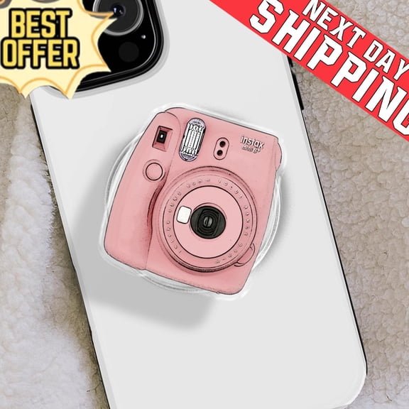 Pink Camera Phone Holder, Aesthetic Retro Polaroid Grip, Cute Photography Lover Gift, Pastel Y2K Mobile Stand, Vintage E-reader Socket