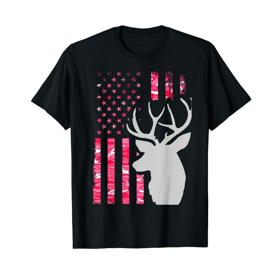 Pink Camo American Flag Camouflage Buck Hunting Shirt Women T-Shirt