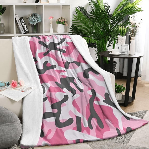 Pink Camo Classic Shape Pattern Blanket,Comfortable Soft Flannel Throw Blanket,All Season,Warm Lightweight Blankets for Sofa Bed Couch Living Room Chair,50"x60"