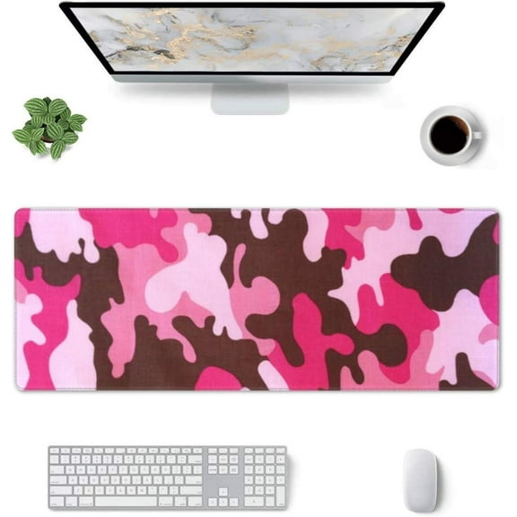 Pink Camo Gaming Mouse Pad Large Mouse Pad (31.5x11.8 Inch) Non-Slip Rubber Base Large Desk Mat Desk Protector for Home Office Gaming Work