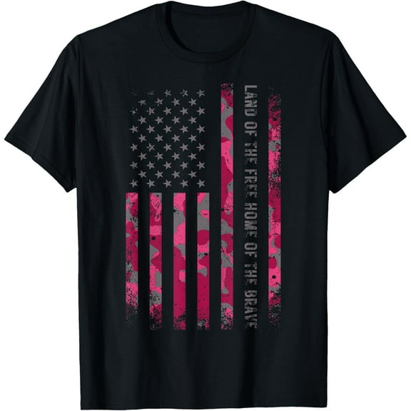 Pink Camo USA Flag Military Camouflage Distressed Grunge Tee T-ShirtMen and women, Black T-shirt, size: Extra large