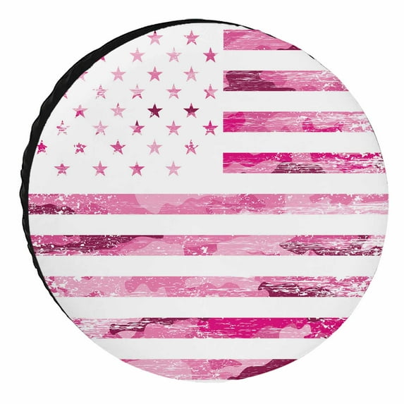 Pink Camouflage American Flag Spare Tire Cover for RV Trailer 14inch Waterproof Wheel Covers Weatherproof Sun Protection Tire Protector Universal Fit for Truck SUV Campe