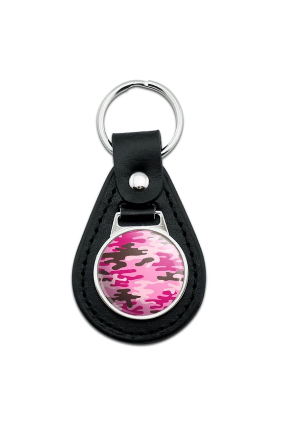 Pink Camouflage Black Leather Keychain