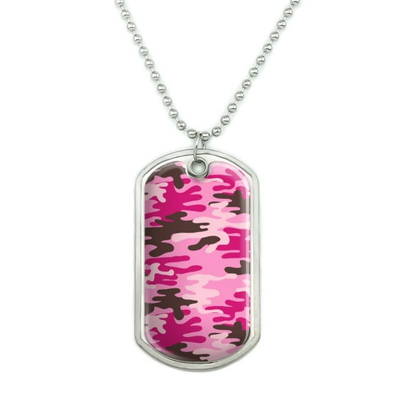 Pink Camouflage Military Dog Tag Pendant Necklace with Chain